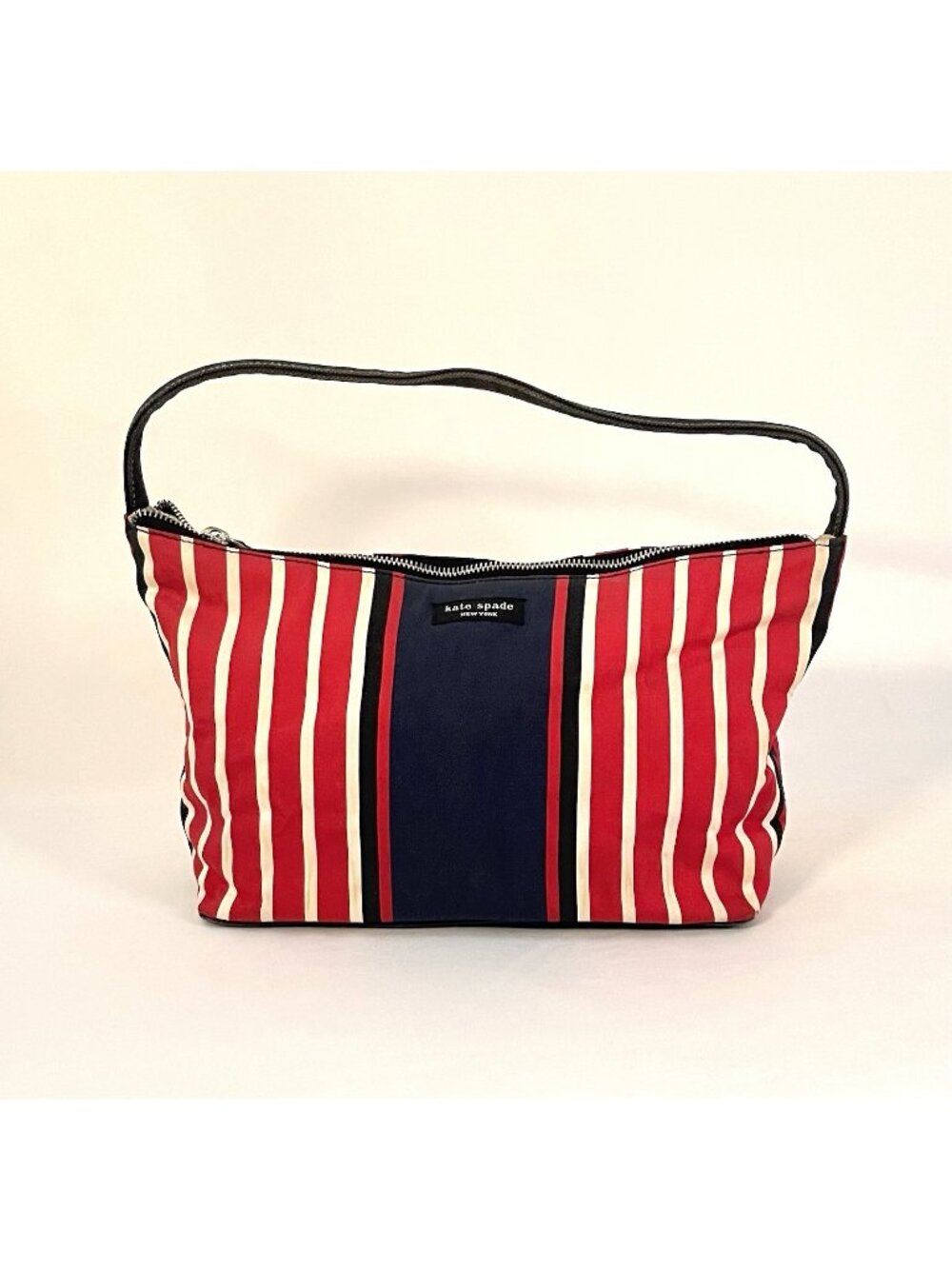 Kate Spade Nylon Shoulder Bag Striped Red White Blue Small Tote Purse